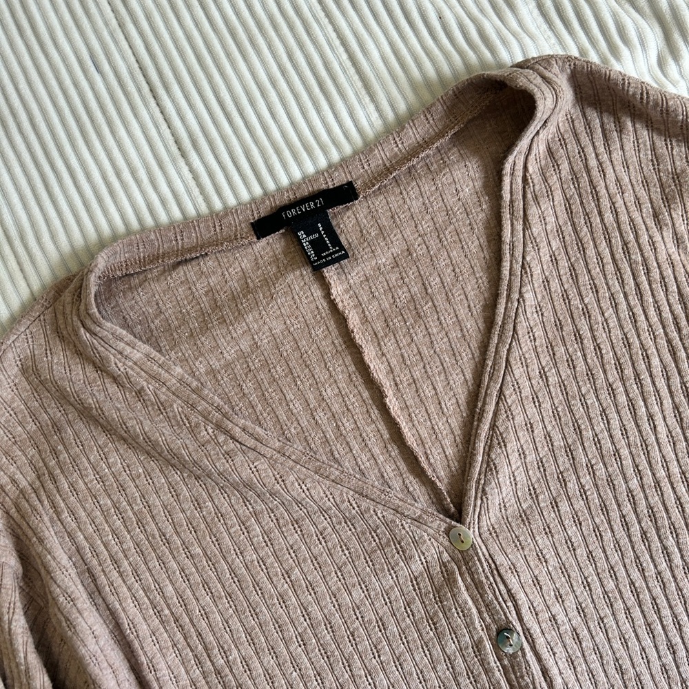 Women's Tan Button-Up Ribbed Top - Picture 3 of 3